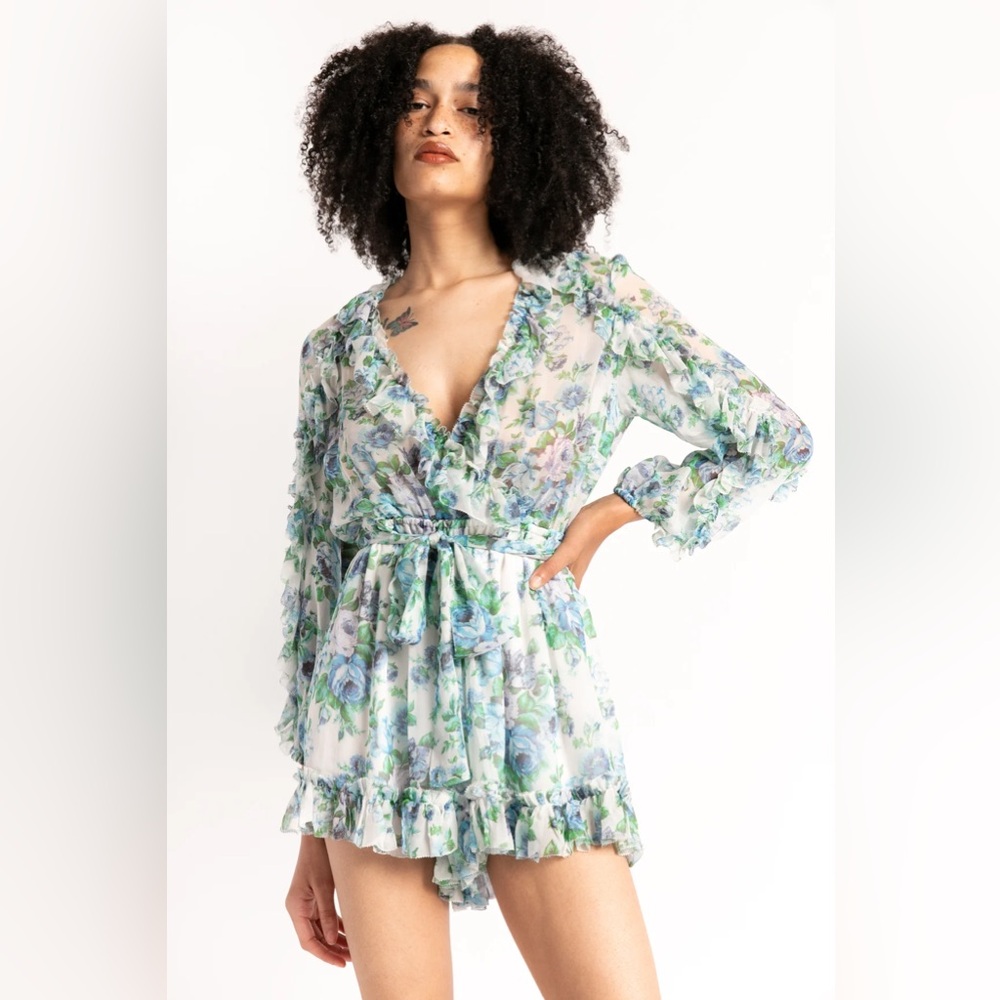 Zimmermann Blue Silk Floral Romper - Size 1